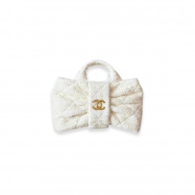 CHANEL BOW BAG TWEED & GOLD METAL WHITE (38*29*5cm) CHANEL BOW BAG TWEED & GOLD METAL WHITE (38*29*5cm)